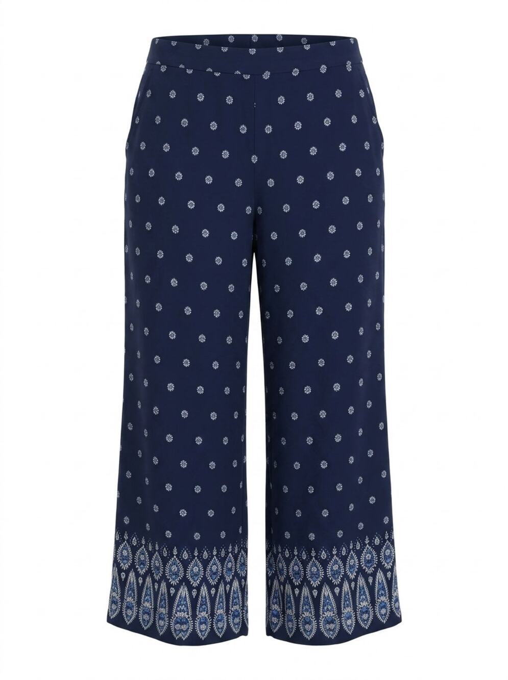NWT Loft Navy Wide Leg Geometric Cropped Lightweight Pants Women Size L